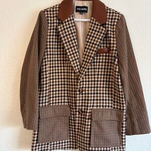 Steve Madden Women's Checkered Blazer with Brown Details